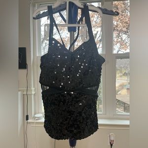BALERA SMALL BLACK ULTRA SPARKLE HALTER TOP DANCE COSTUME SEQUINS NO DAMAGES